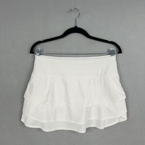 Athleta Skirt Women Small White Stripe Swagger Skort Tiered Ruffle Tennis Active